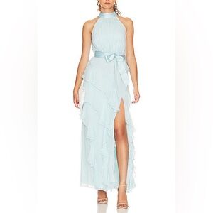 Alice + Olivia Emelia Asymmetrical Ruffle Hem Chiffon Halter Gown Women’s Sz 6